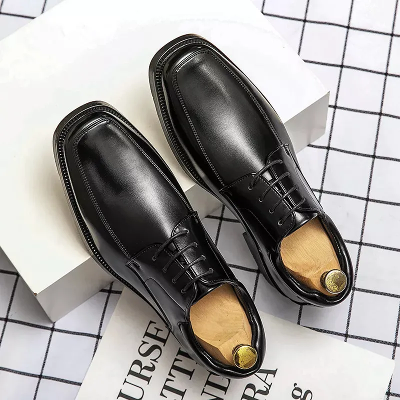 binfenxie  -High Quality Business Men Dress Shoes Square head Male Casual Leather Shoes 2024 Lace Up Wedding Shoes Men Gentleman Derby Shoes