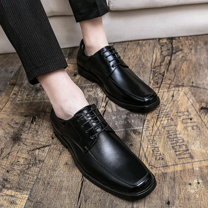 binfenxie  -High Quality Business Men Dress Shoes Square head Male Casual Leather Shoes 2024 Lace Up Wedding Shoes Men Gentleman Derby Shoes