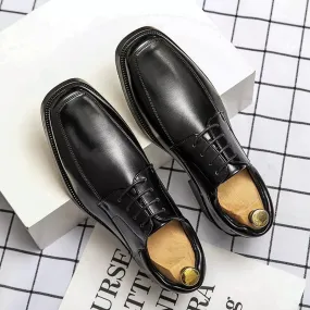 binfenxie  -High Quality Business Men Dress Shoes Square head Male Casual Leather Shoes 2024 Lace Up Wedding Shoes Men Gentleman Derby Shoes
