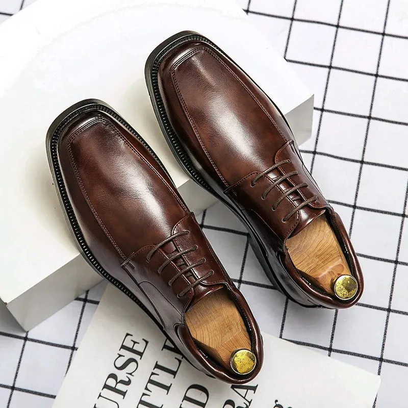 binfenxie  -High Quality Business Men Dress Shoes Square head Male Casual Leather Shoes 2024 Lace Up Wedding Shoes Men Gentleman Derby Shoes