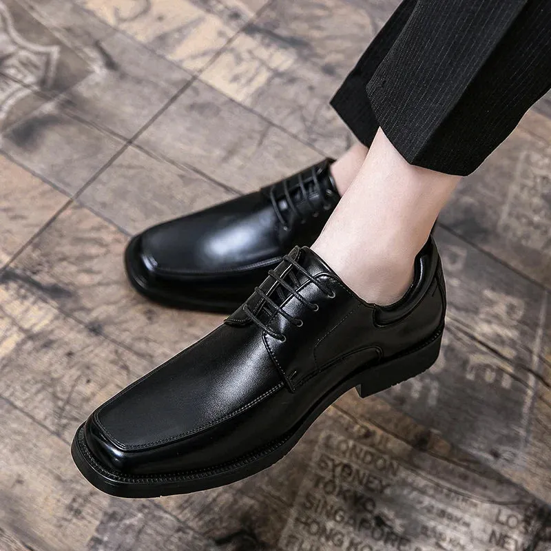 binfenxie  -High Quality Business Men Dress Shoes Square head Male Casual Leather Shoes 2024 Lace Up Wedding Shoes Men Gentleman Derby Shoes