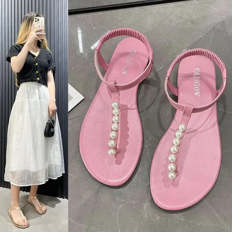 binfenxie  -  Pearl Flip-flops for Women Fashion Casual Summer New Designer Beach Shoes Sandals Female Solid Color Beach Shoes Slippers Ladies