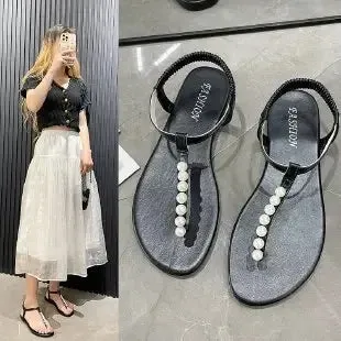 binfenxie  -  Pearl Flip-flops for Women Fashion Casual Summer New Designer Beach Shoes Sandals Female Solid Color Beach Shoes Slippers Ladies