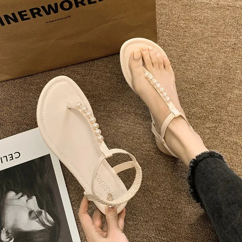 binfenxie  -  Pearl Flip-flops for Women Fashion Casual Summer New Designer Beach Shoes Sandals Female Solid Color Beach Shoes Slippers Ladies