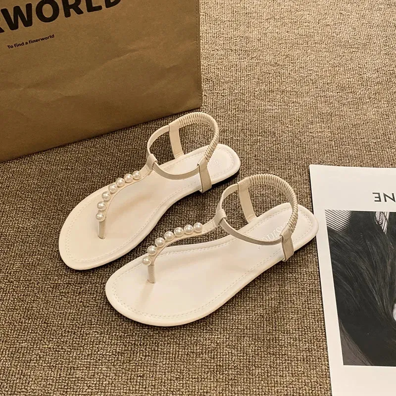 binfenxie  -  Pearl Flip-flops for Women Fashion Casual Summer New Designer Beach Shoes Sandals Female Solid Color Beach Shoes Slippers Ladies