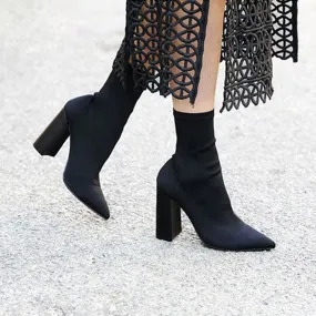 Boots - Ankle Boots Thick heel wool stretch sock boots