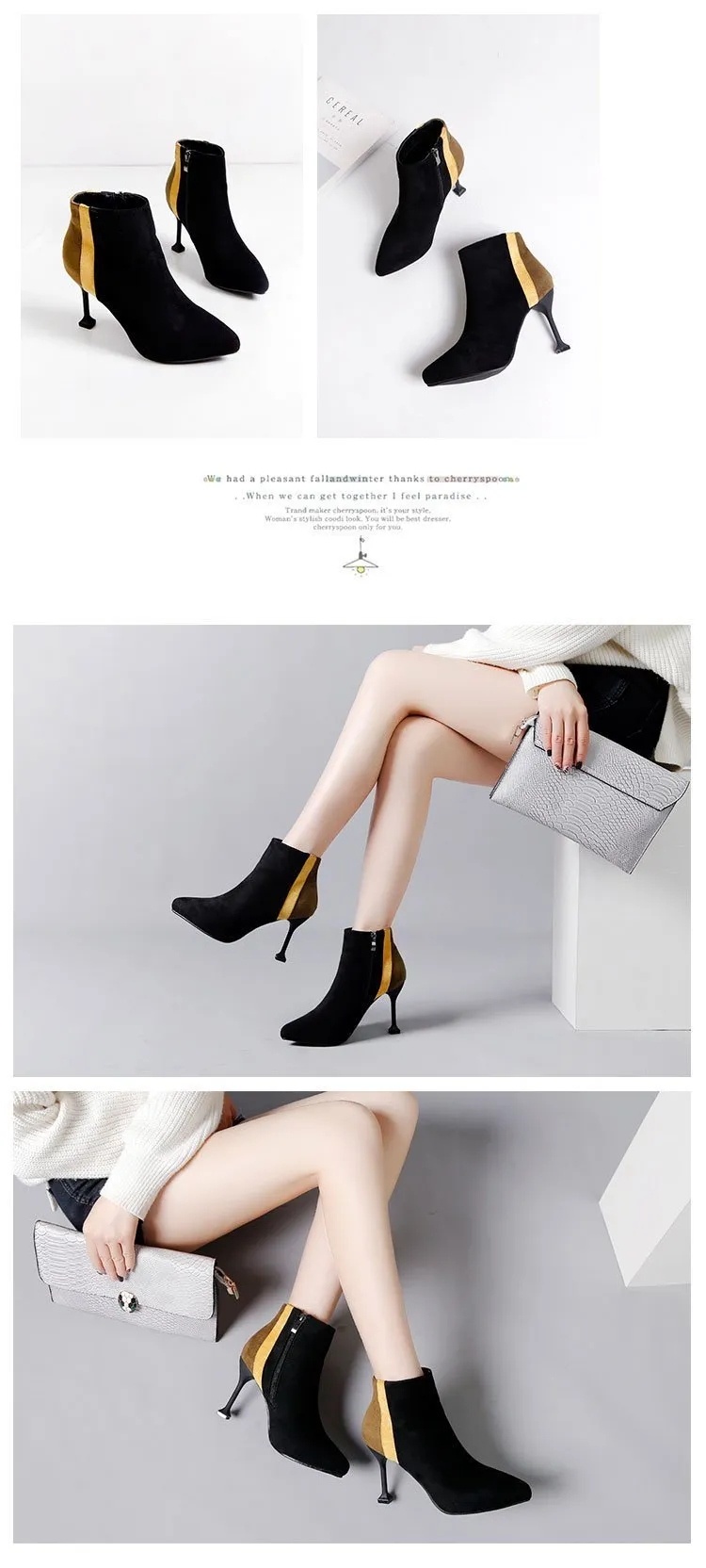 Color matching pointed high heel Martin boots