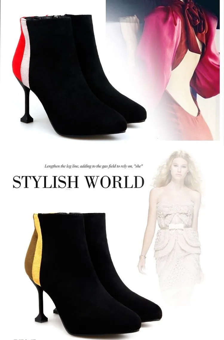 Color matching pointed high heel Martin boots