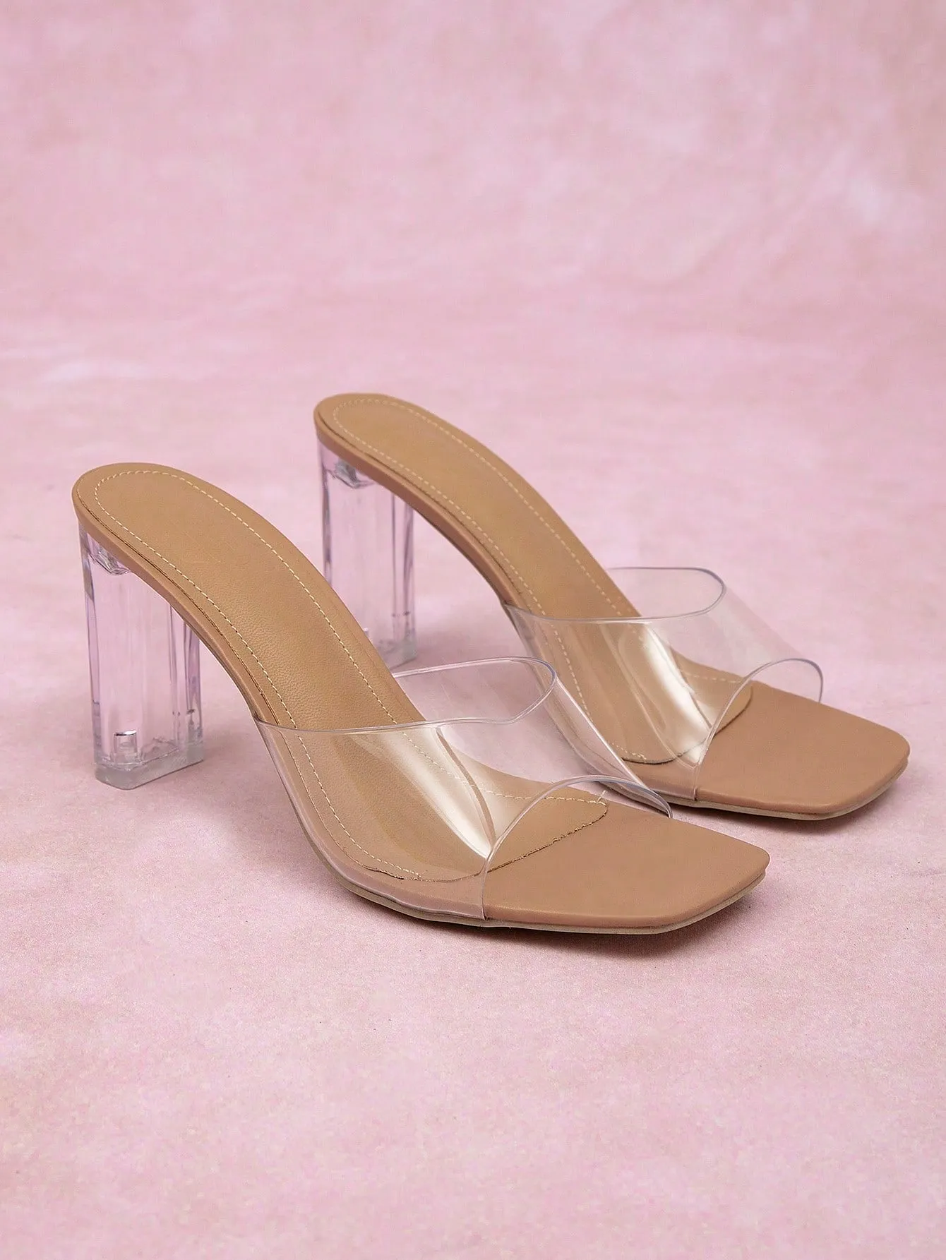 CUCCOO CURVES Women's Wide-Fit Fashionable TPU Clear Crystal Heeled Comfortable Classic High-Heeled Sandals, Plus Size