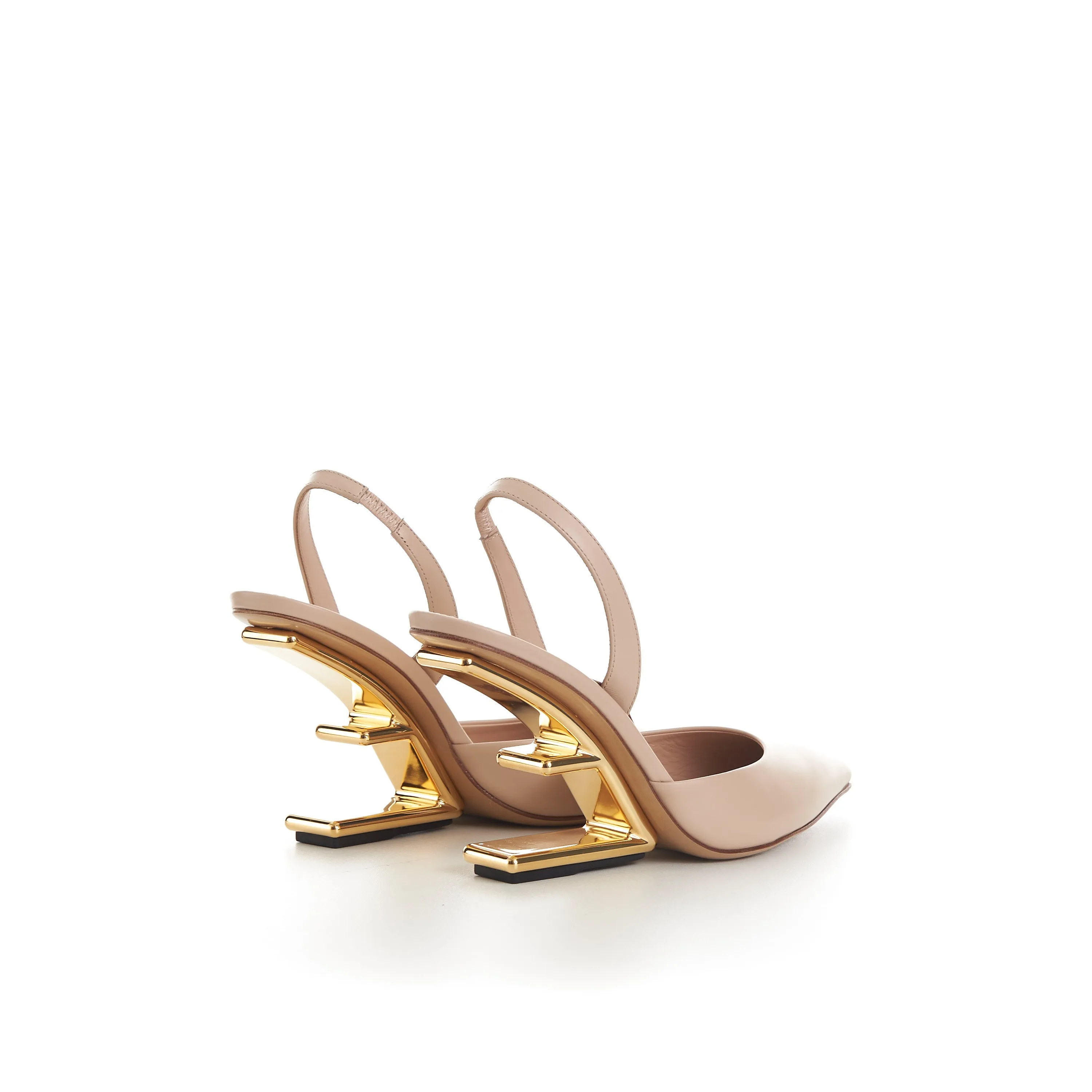 First Pale Pink Leather High-Heeled Slingbacks