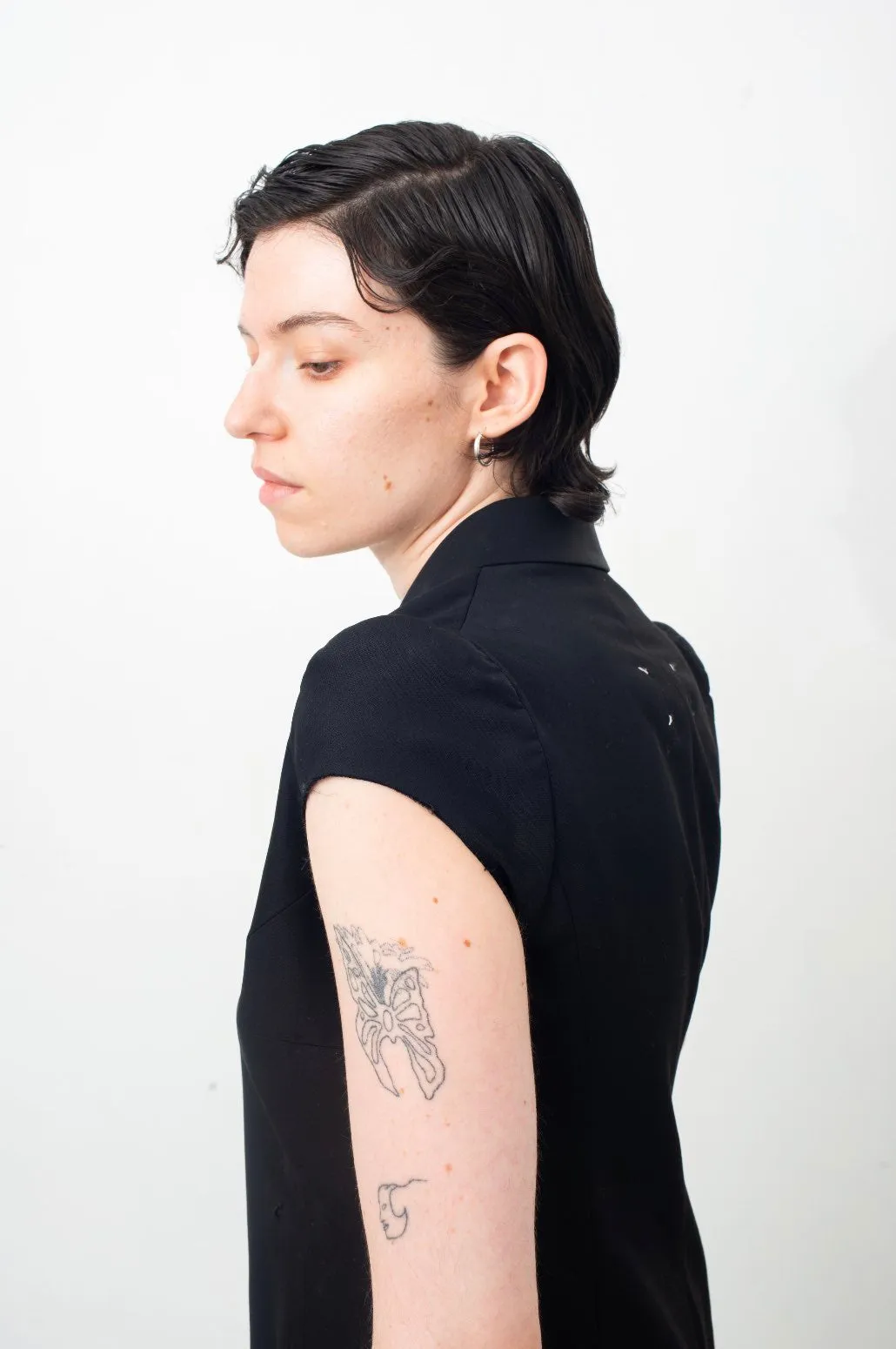 Maison Margiela black deconstructed padded shoulder cigarette jacket