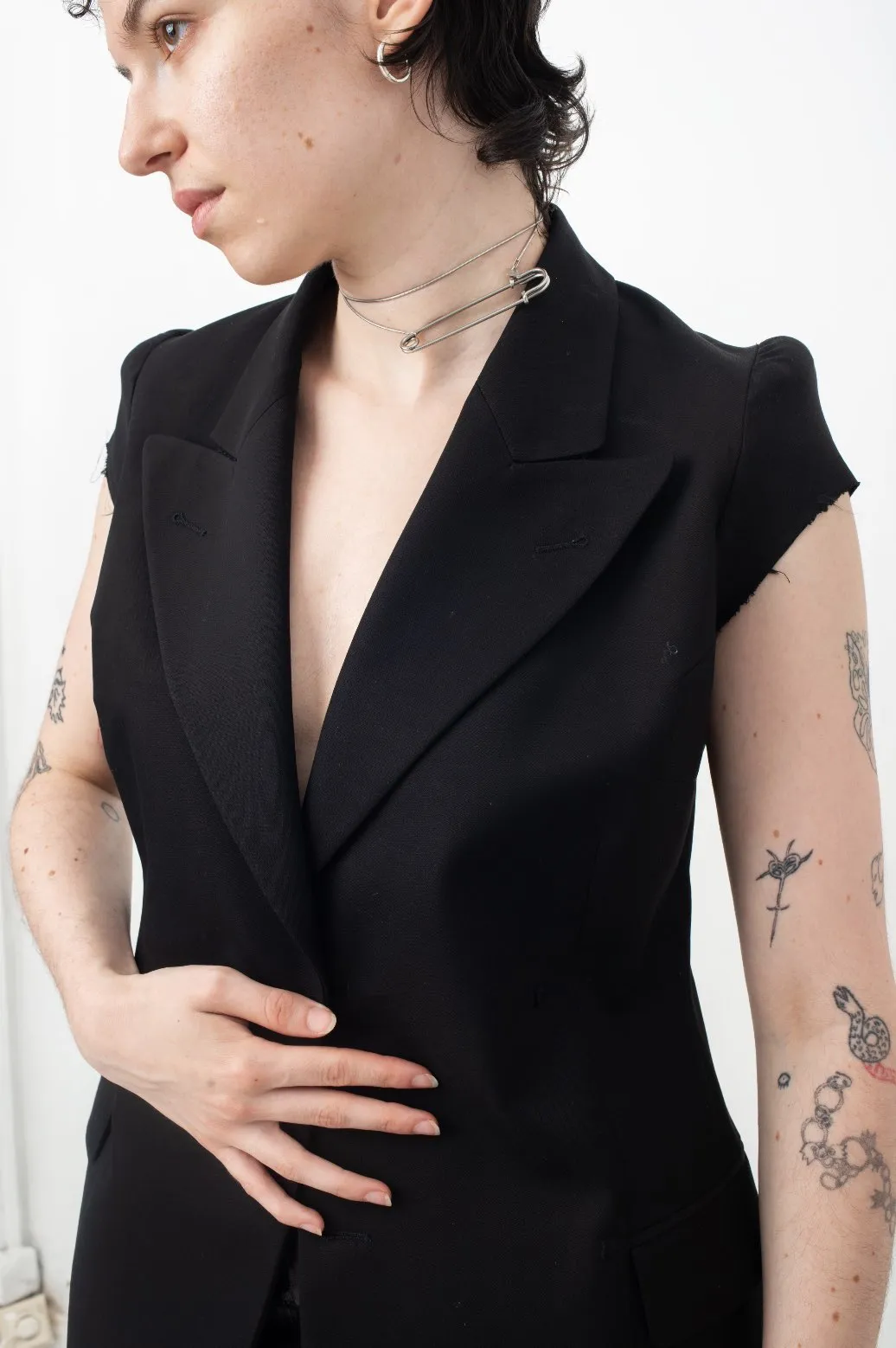 Maison Margiela black deconstructed padded shoulder cigarette jacket
