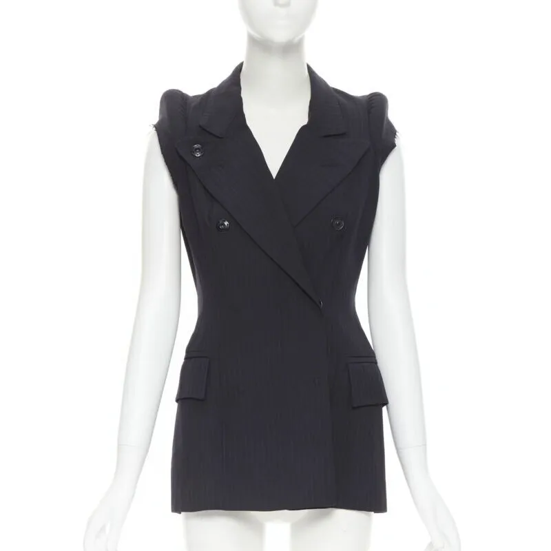 Maison Margiela black deconstructed padded shoulder cigarette jacket