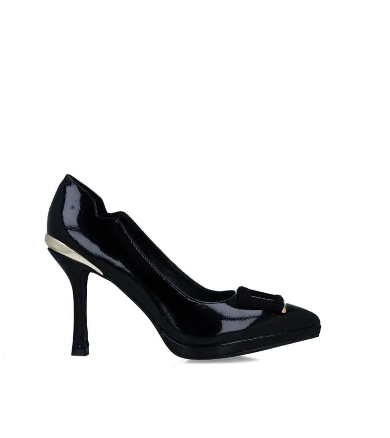 Menbur Womens Black Patent Platform Heel Shoe - 24520