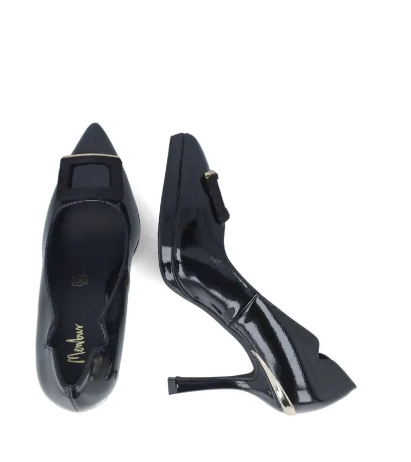 Menbur Womens Black Patent Platform Heel Shoe - 24520